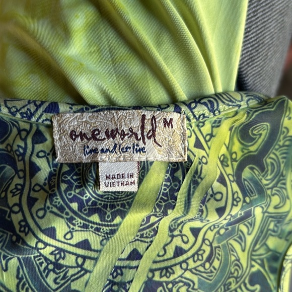 SOLD on EBay-Vintage Y2K One World Sleeveless Slinky Boho Dress V Neck Green M - Picture 8 of 10